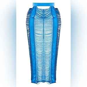 New! PrettyLittleThing Bright Blue Fringe Maxi Skirt Women's 22 Elastic Waist